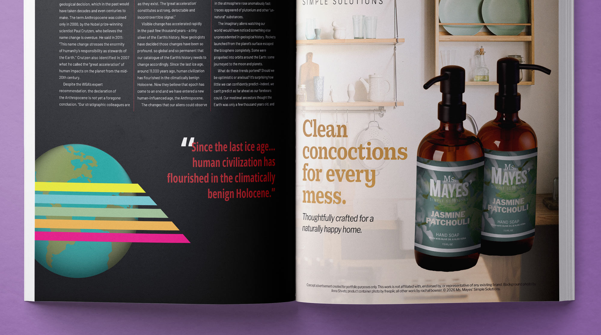 sustainable Magazine | Chicken Bones and Atomic Domes article spread featuring a typography focused layout